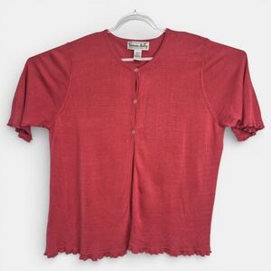 Victoria Holley Womens 1X Red 100% Silk Short Sleeve Cardigan Lettuce Edge
